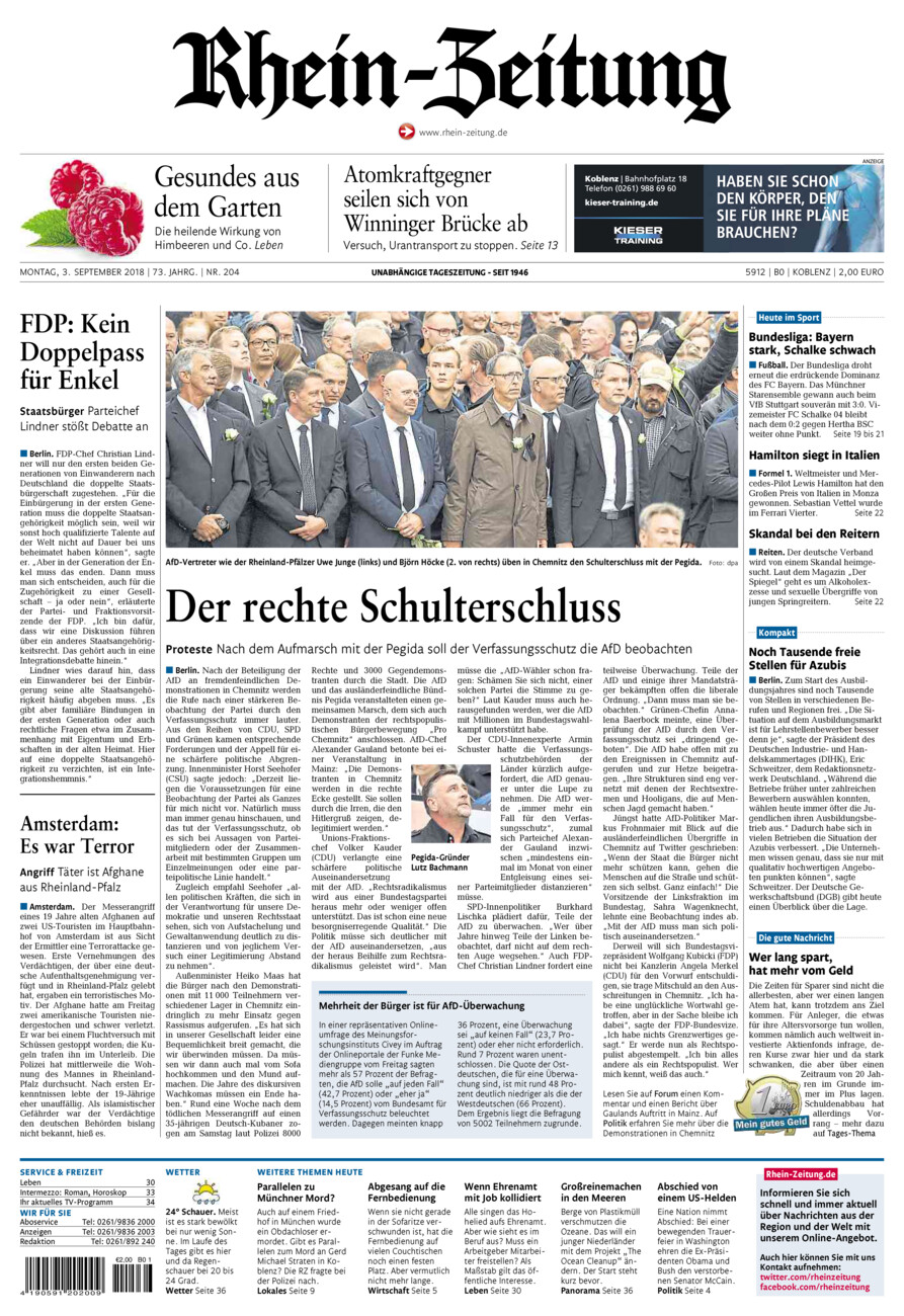 Rhein-Zeitung Koblenz & Region vom Montag, 03.09.2018