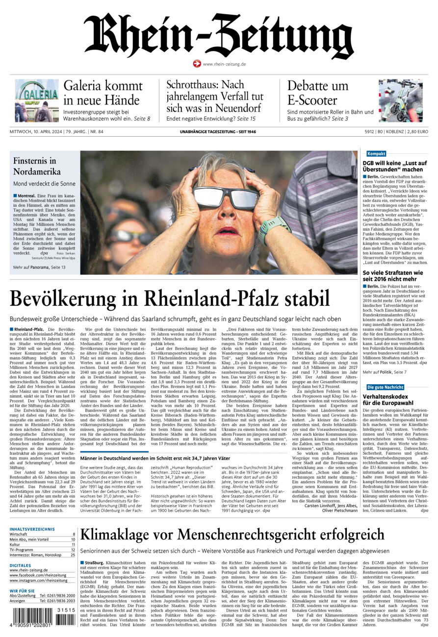 Rhein-Zeitung Koblenz & Region vom Mittwoch, 10.04.2024