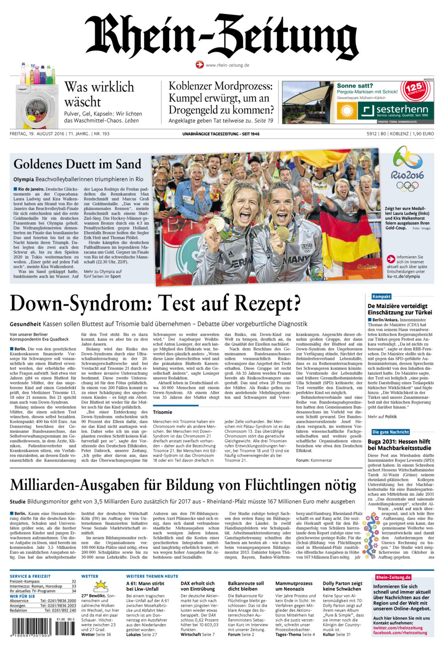 Rhein-Zeitung Koblenz & Region vom Freitag, 19.08.2016