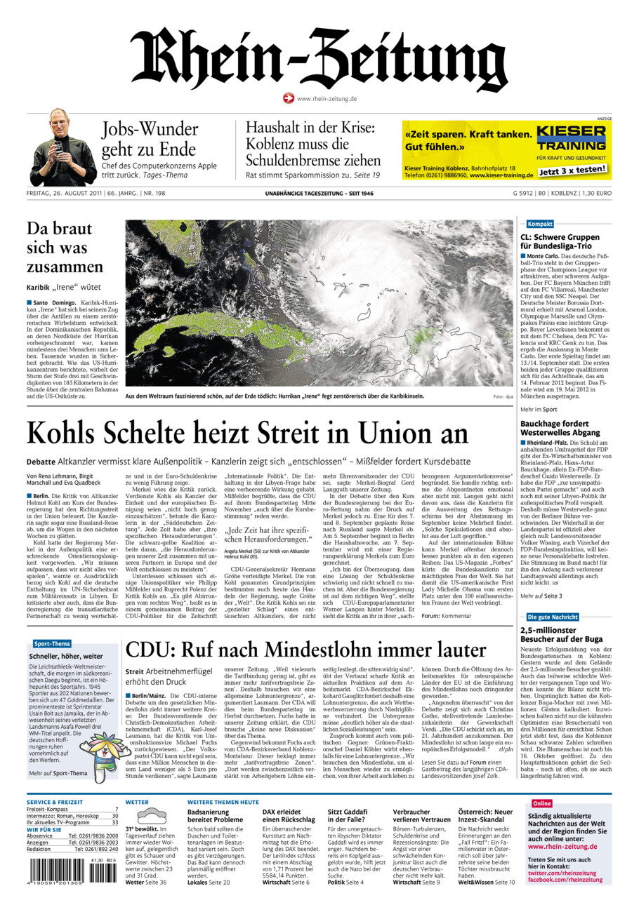 Rhein-Zeitung Koblenz & Region vom Freitag, 26.08.2011