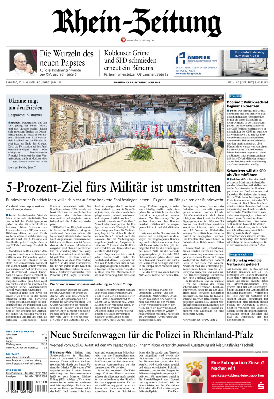 Rhein-Zeitung Koblenz & Region vom Samstag, 17.05.2025