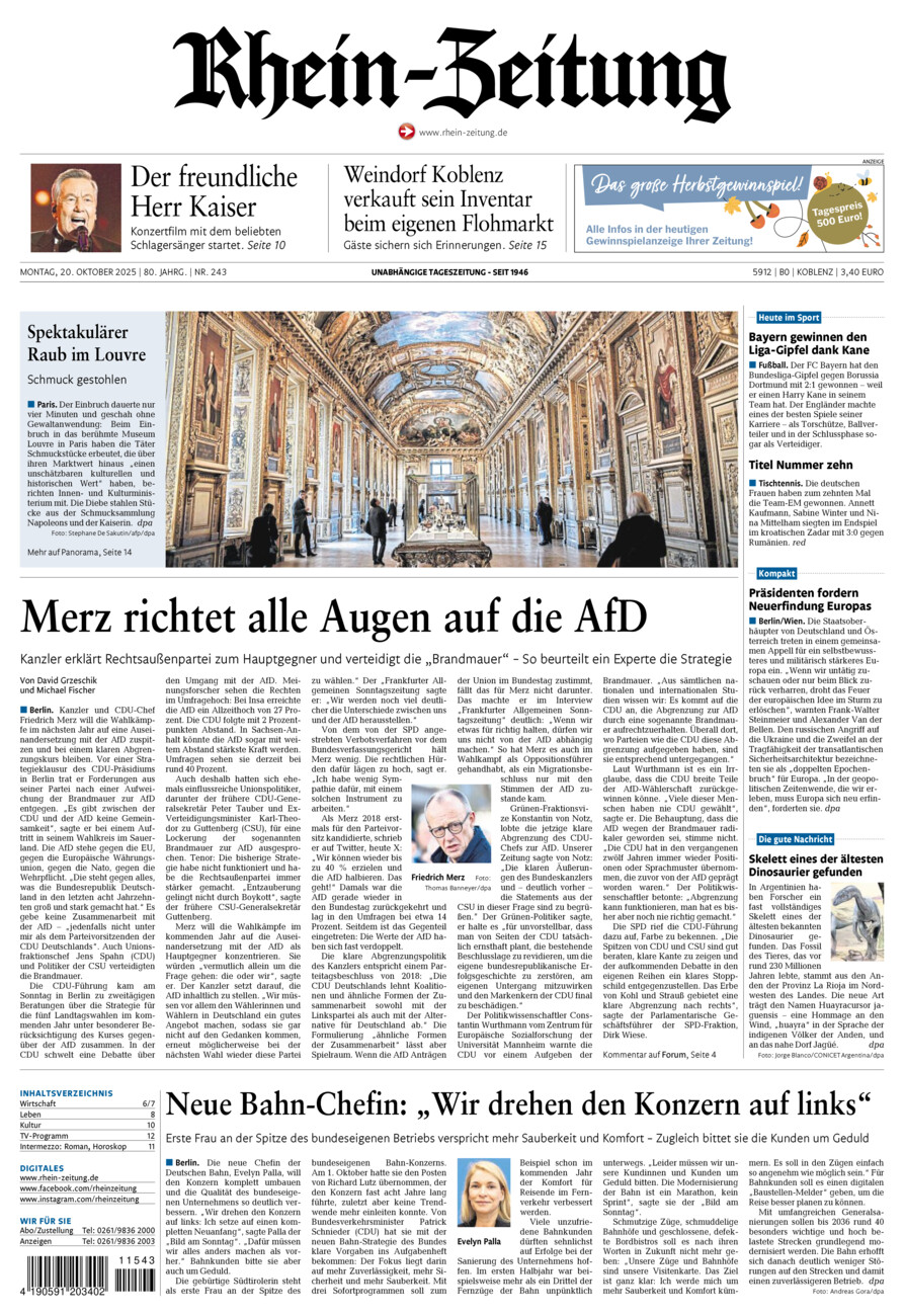 Rhein-Zeitung Koblenz & Region vom Montag, 20.10.2025