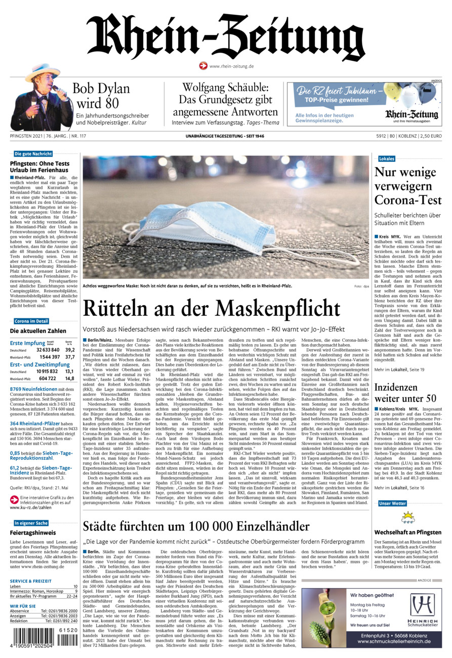 Rhein-Zeitung Koblenz & Region vom Samstag, 22.05.2021