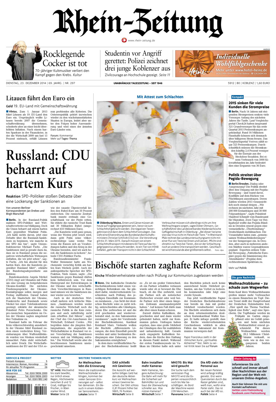 Rhein-Zeitung Koblenz & Region vom Dienstag, 23.12.2014