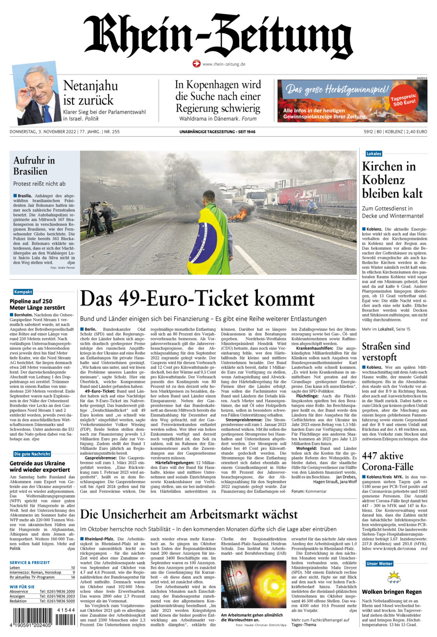 Rhein-Zeitung Koblenz & Region vom Donnerstag, 03.11.2022