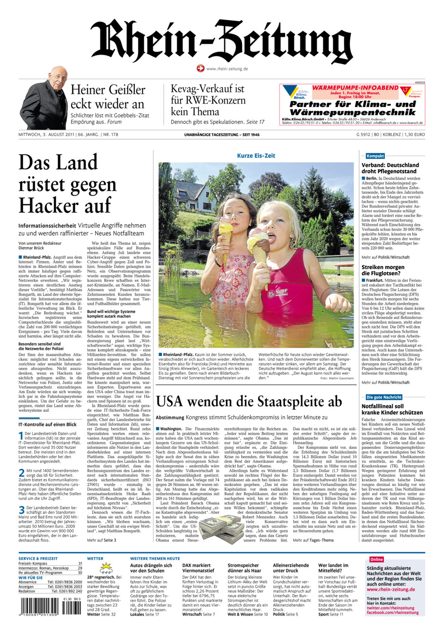 Rhein-Zeitung Koblenz & Region vom Mittwoch, 03.08.2011
