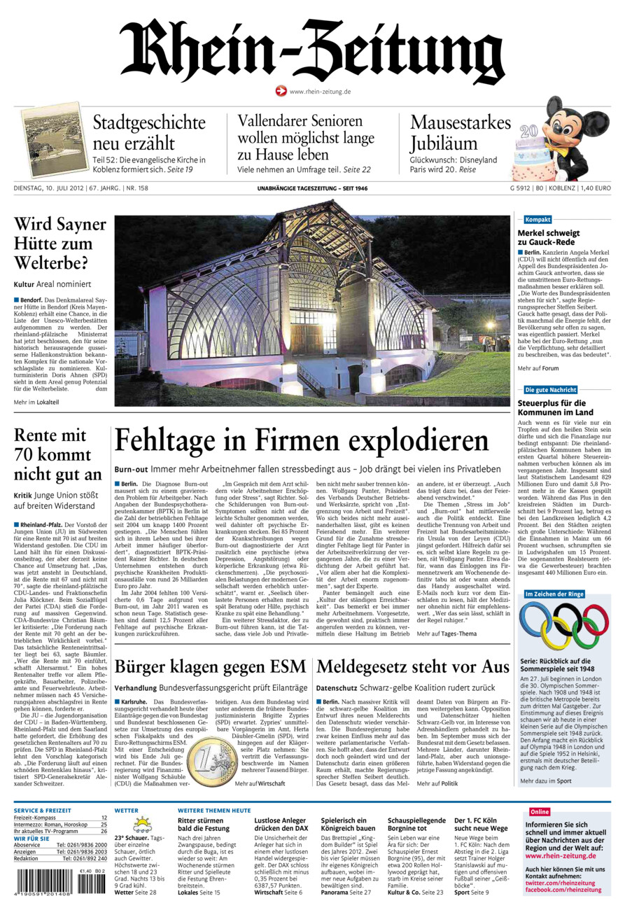 Rhein-Zeitung Koblenz & Region vom Dienstag, 10.07.2012