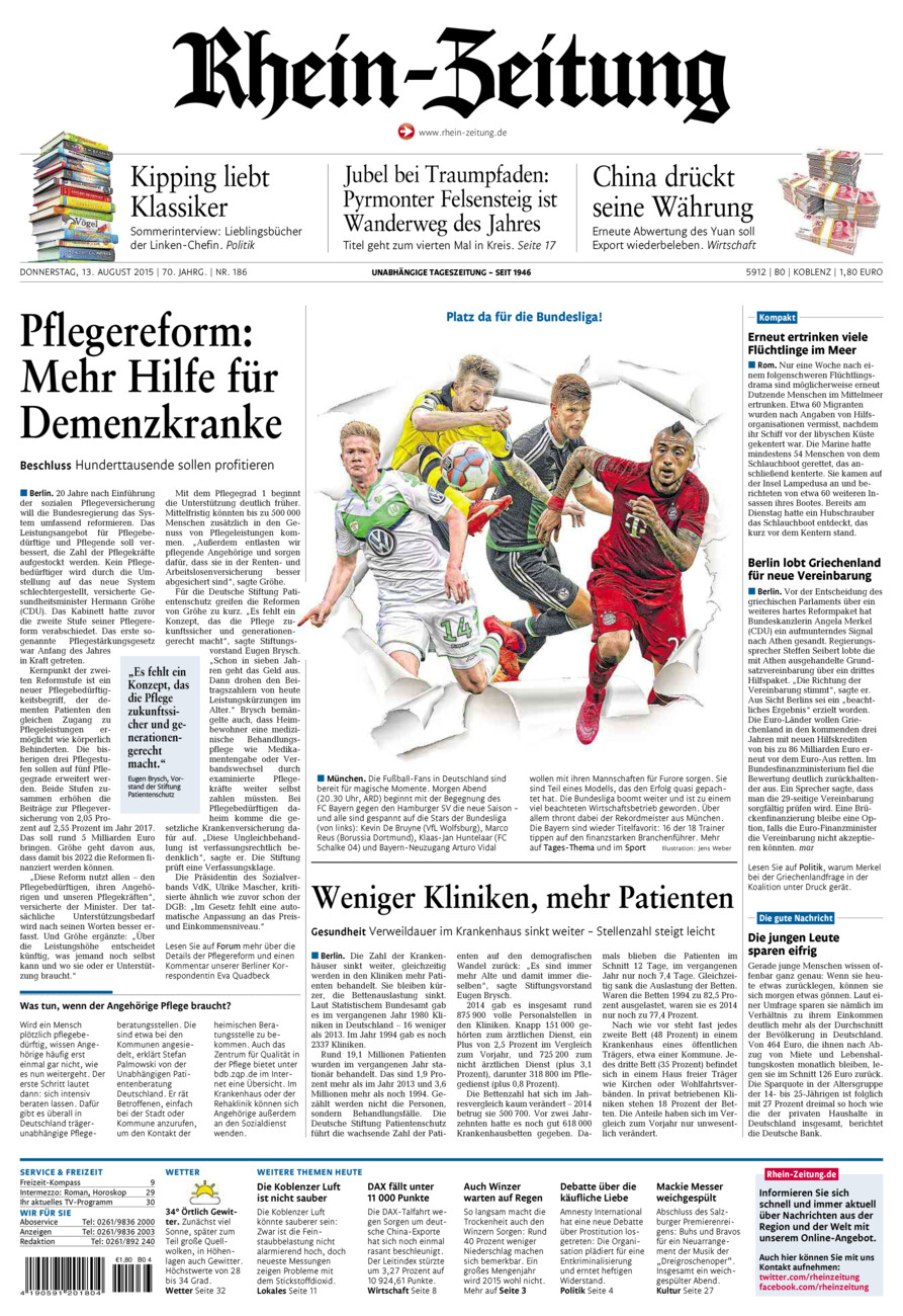 Rhein-Zeitung Koblenz & Region vom Donnerstag, 13.08.2015