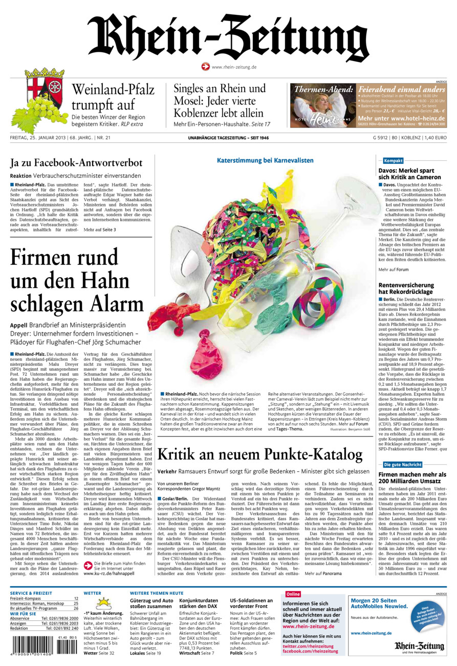 Rhein-Zeitung Koblenz & Region vom Freitag, 25.01.2013