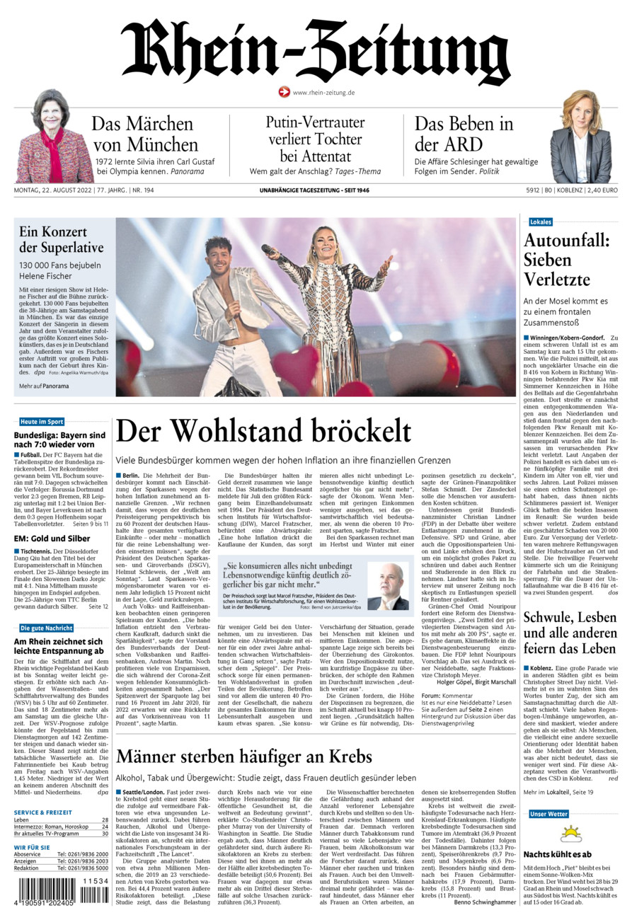 Rhein-Zeitung Koblenz & Region vom Montag, 22.08.2022