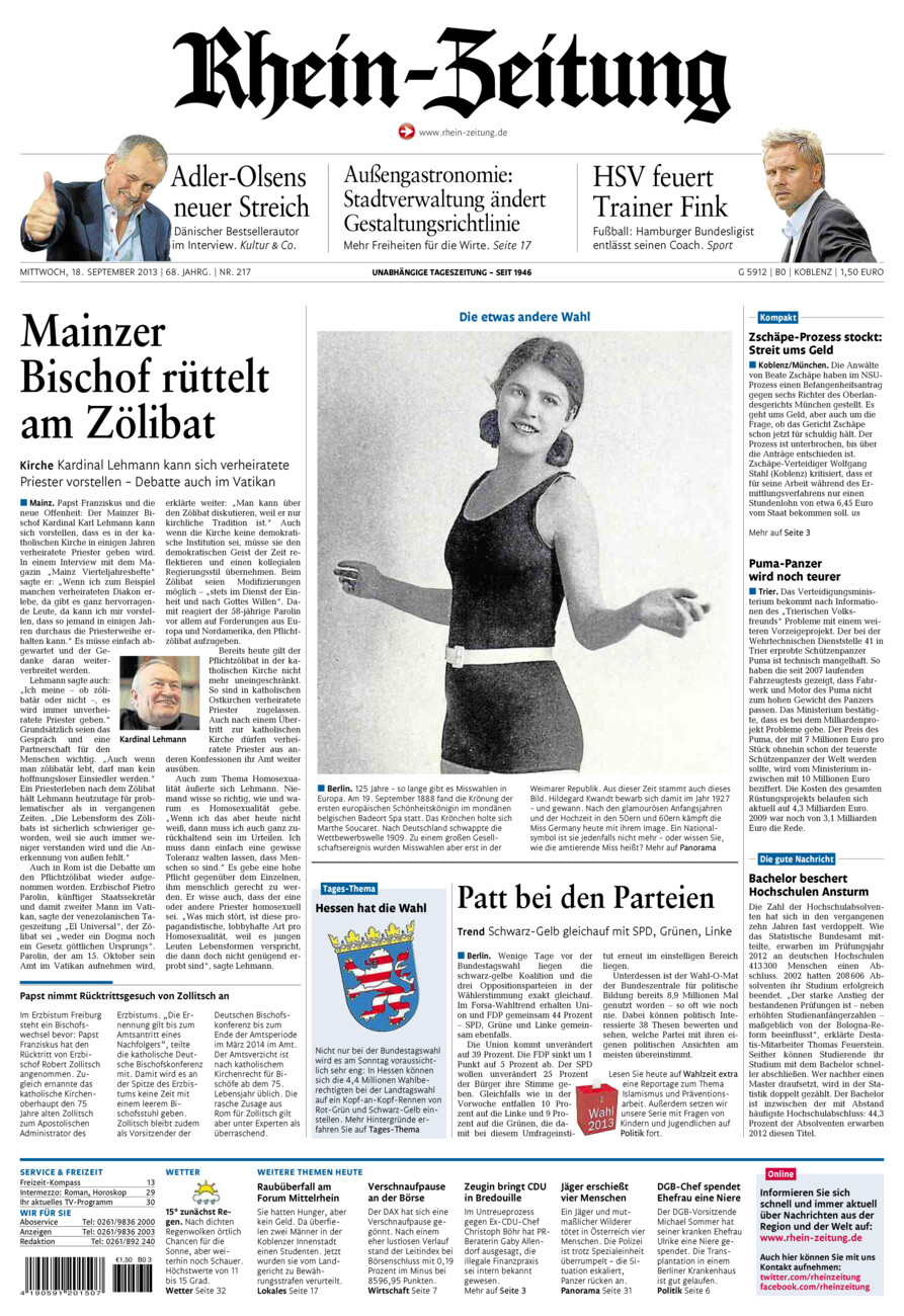 Rhein-Zeitung Koblenz & Region vom Mittwoch, 18.09.2013