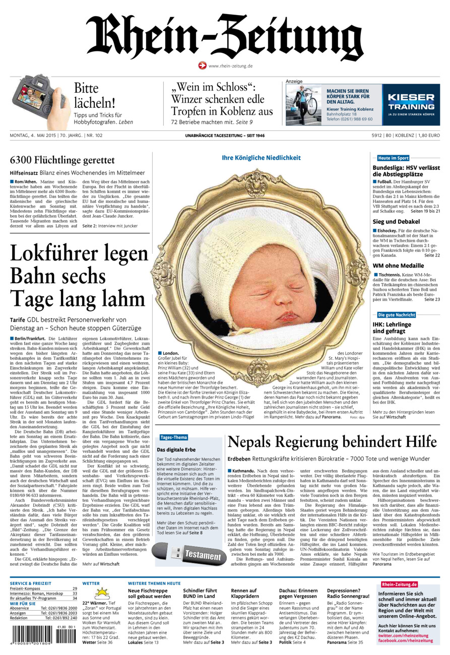 Rhein-Zeitung Koblenz & Region vom Montag, 04.05.2015