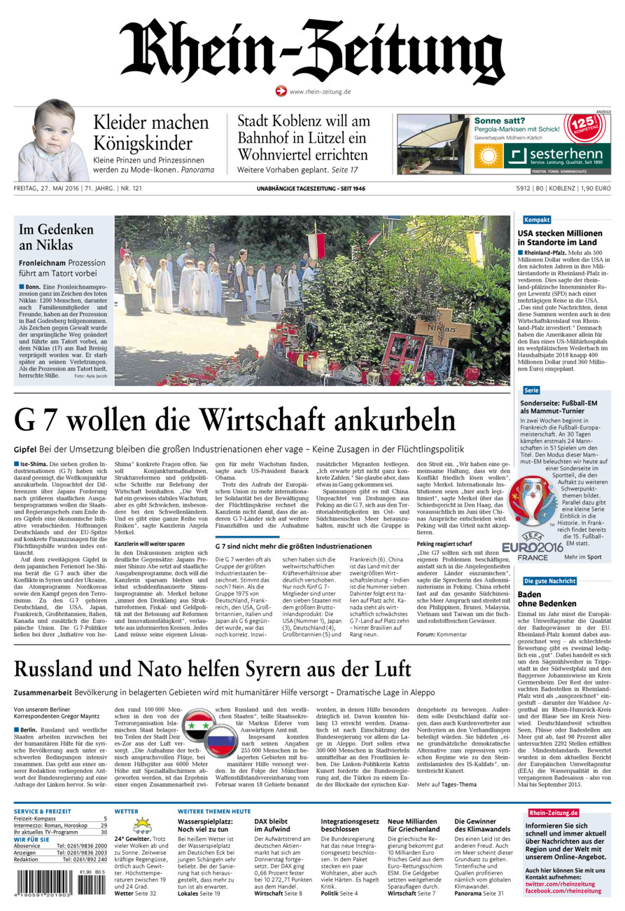 Rhein-Zeitung Koblenz & Region vom Freitag, 27.05.2016