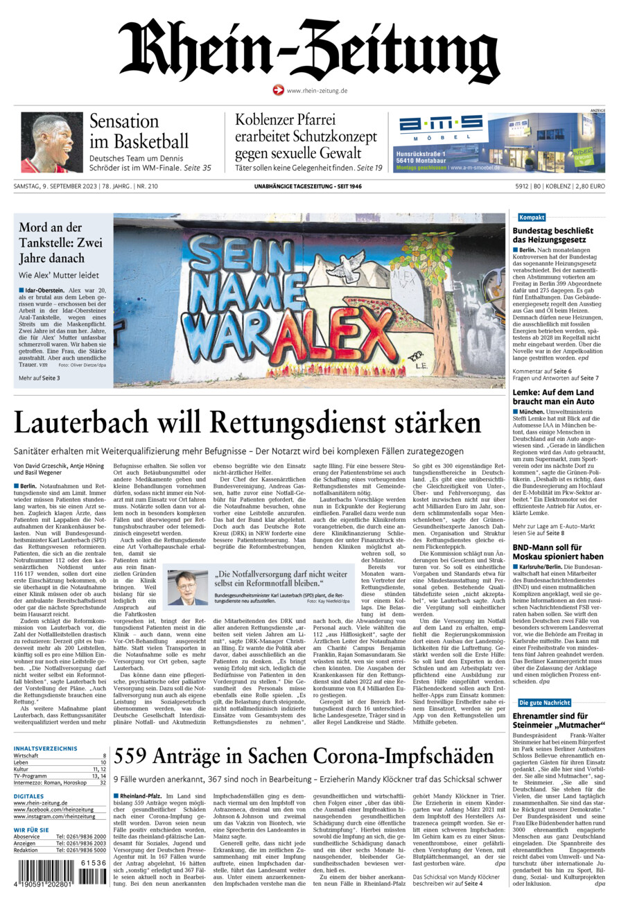 Rhein-Zeitung Koblenz & Region vom Samstag, 09.09.2023