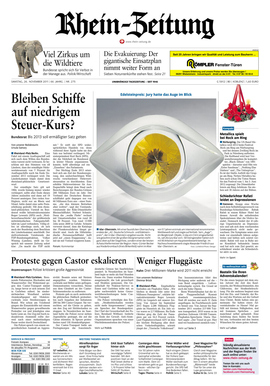 Rhein-Zeitung Koblenz & Region vom Samstag, 26.11.2011