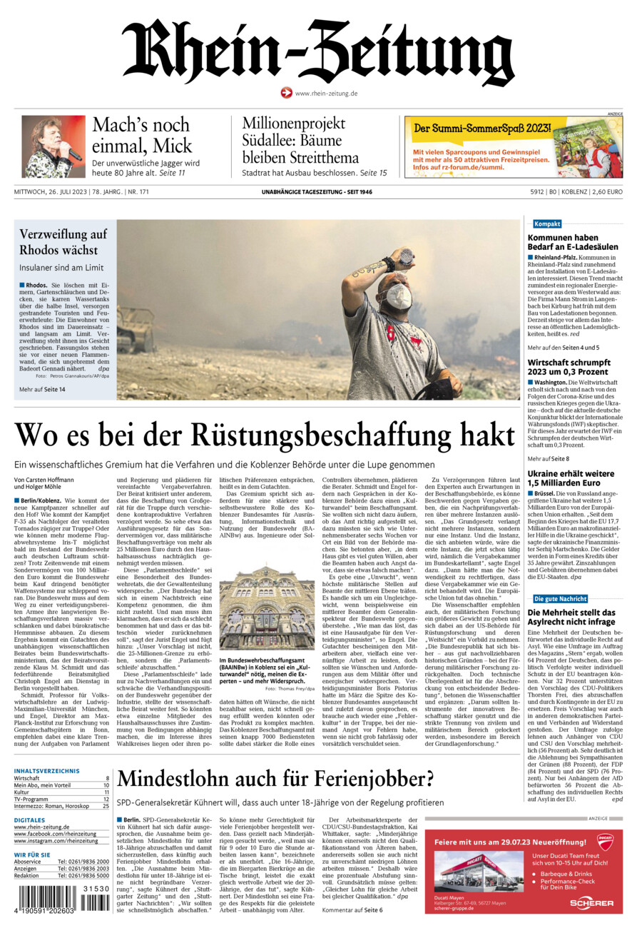 Rhein-Zeitung Koblenz & Region vom Mittwoch, 26.07.2023