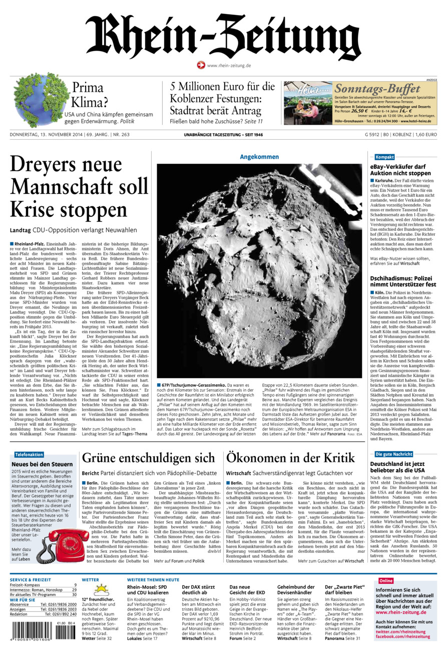 Rhein-Zeitung Koblenz & Region vom Donnerstag, 13.11.2014