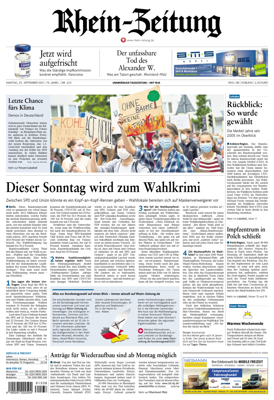 Rhein-Zeitung Koblenz & Region vom Samstag, 25.09.2021