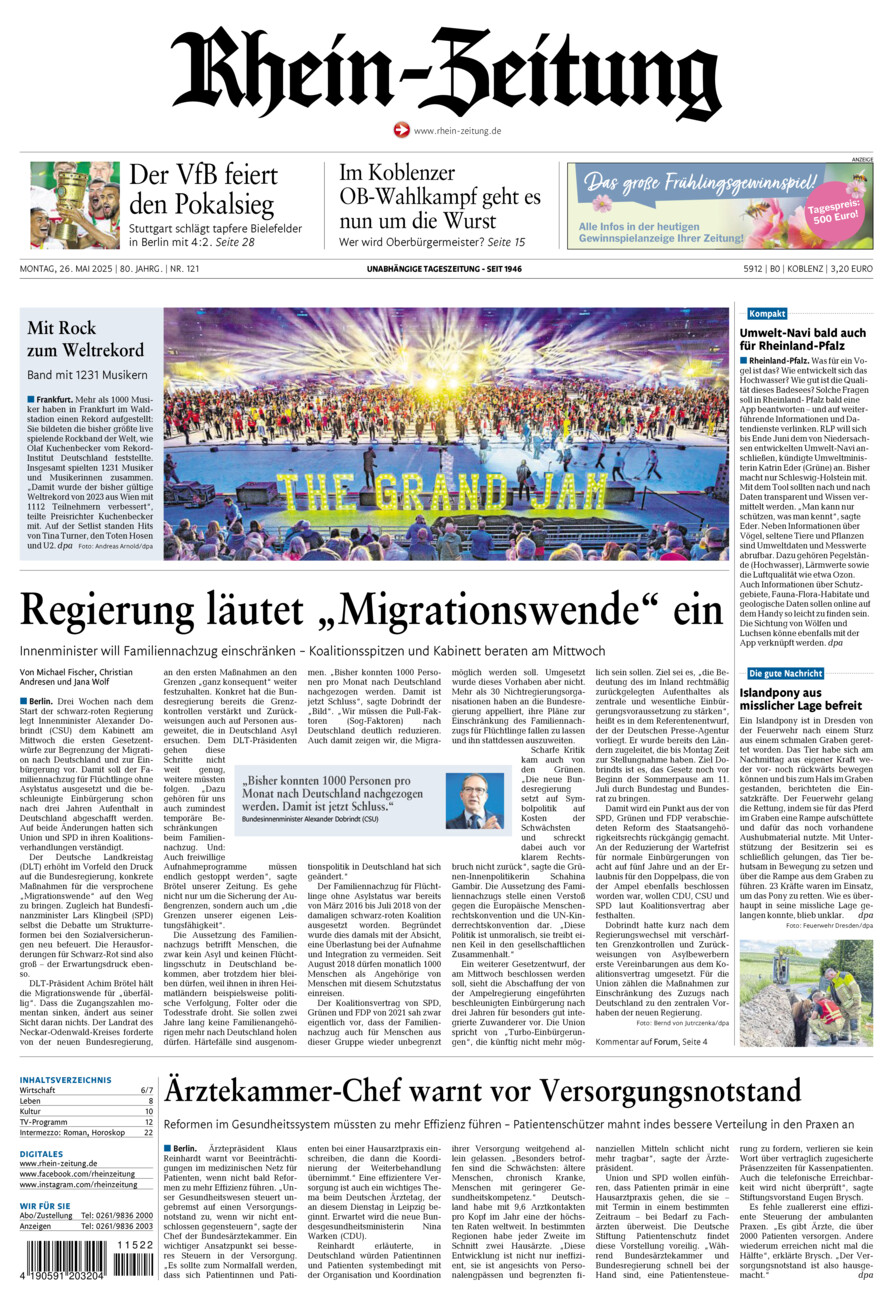 Rhein-Zeitung Koblenz & Region vom Montag, 26.05.2025