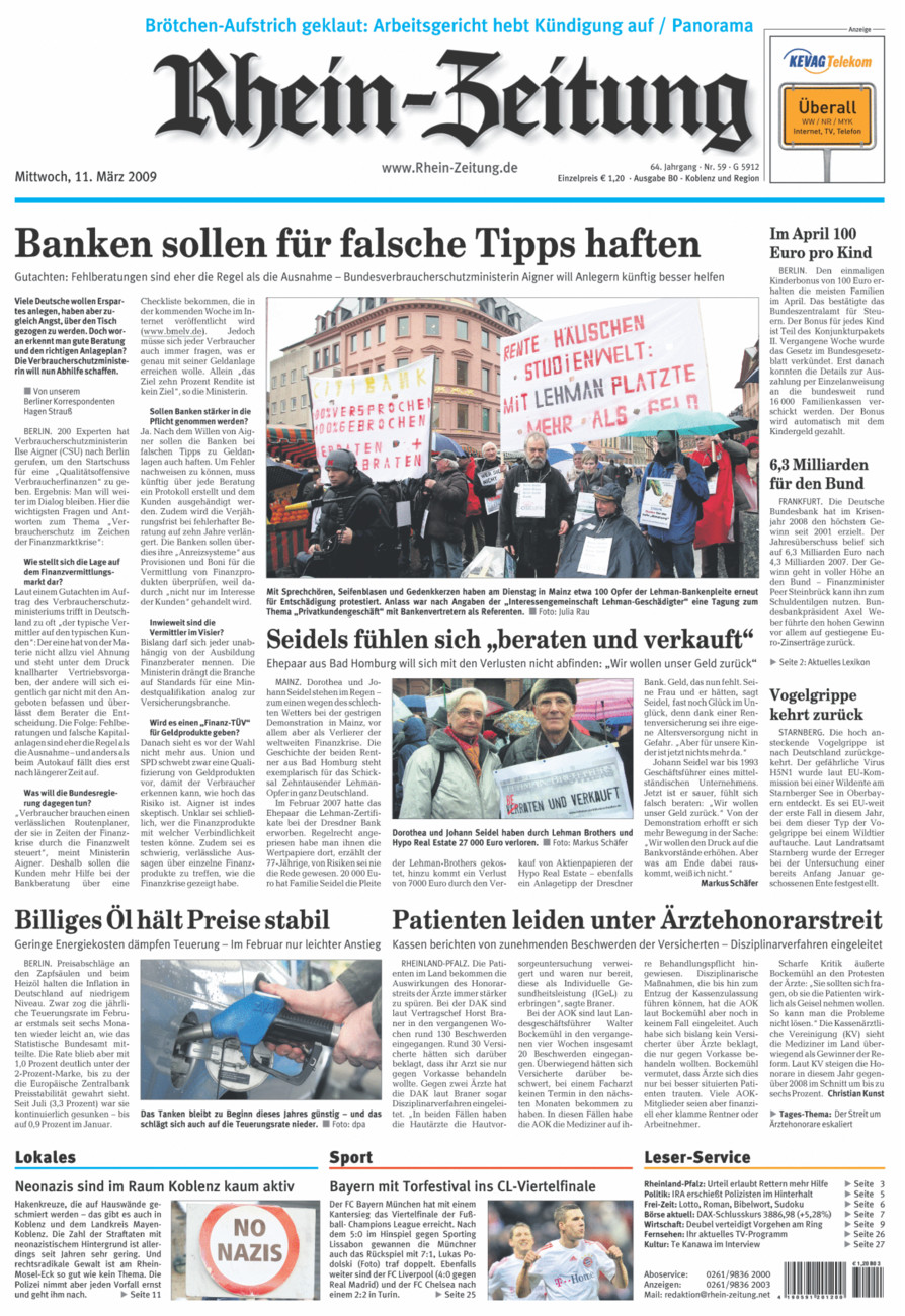 Rhein-Zeitung Koblenz & Region vom Mittwoch, 11.03.2009
