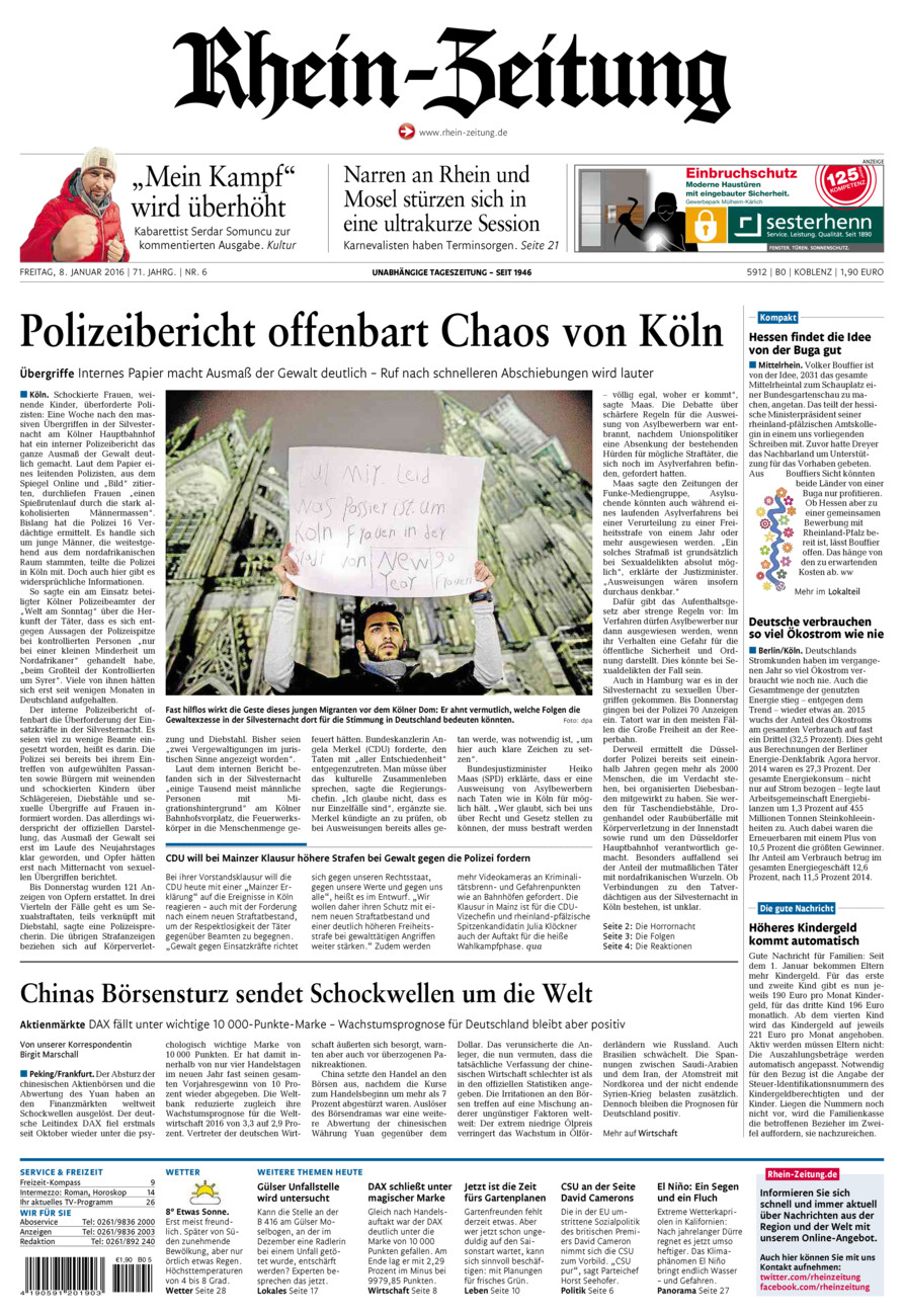 Rhein-Zeitung Koblenz & Region vom Freitag, 08.01.2016