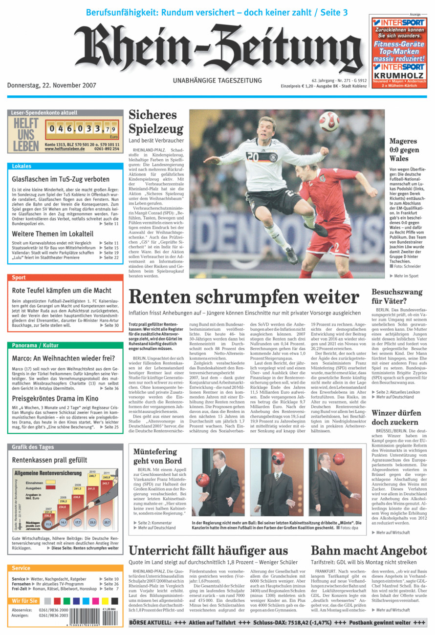 Rhein-Zeitung Koblenz & Region vom Donnerstag, 22.11.2007