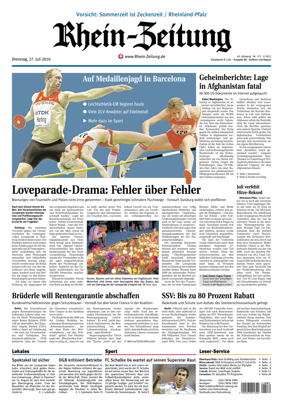 Rhein-Zeitung Koblenz & Region vom Dienstag, 27.07.2010