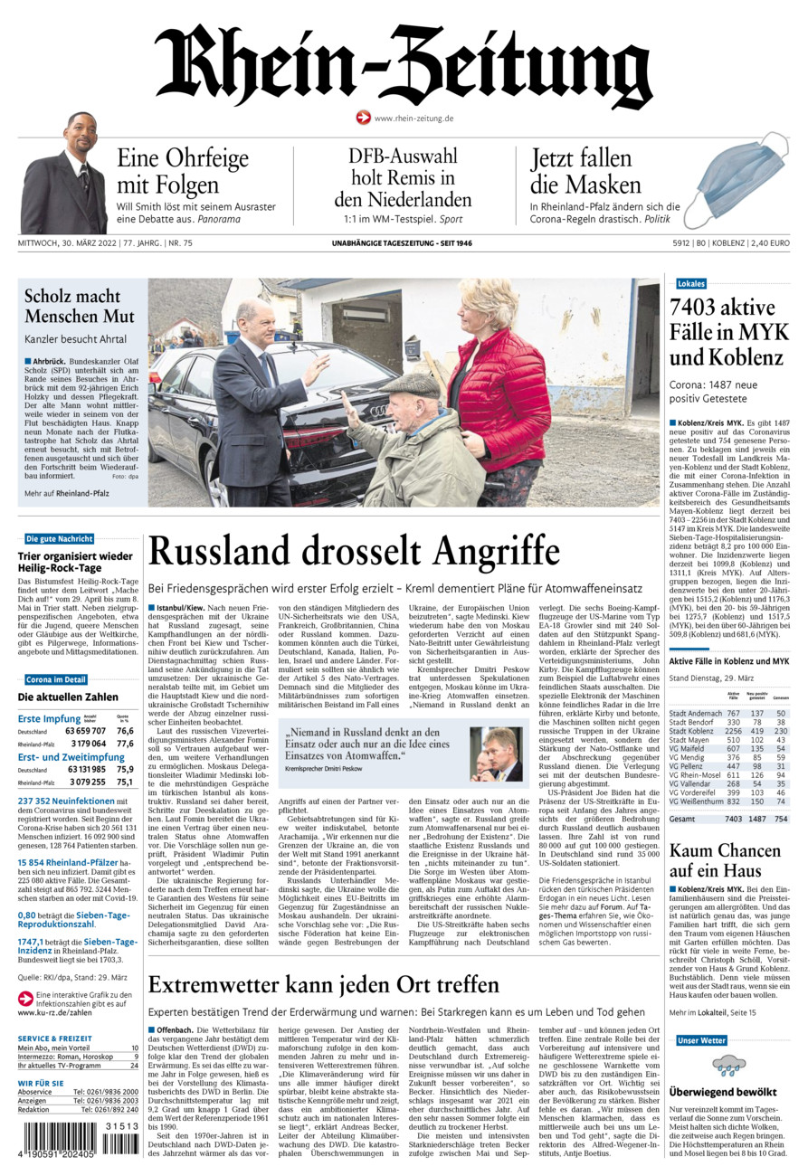 Rhein-Zeitung Koblenz & Region vom Mittwoch, 30.03.2022