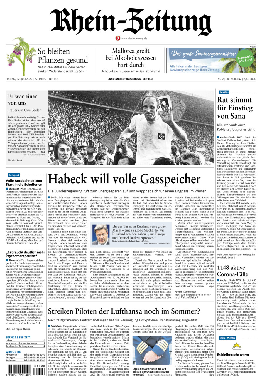 Rhein-Zeitung Koblenz & Region vom Freitag, 22.07.2022