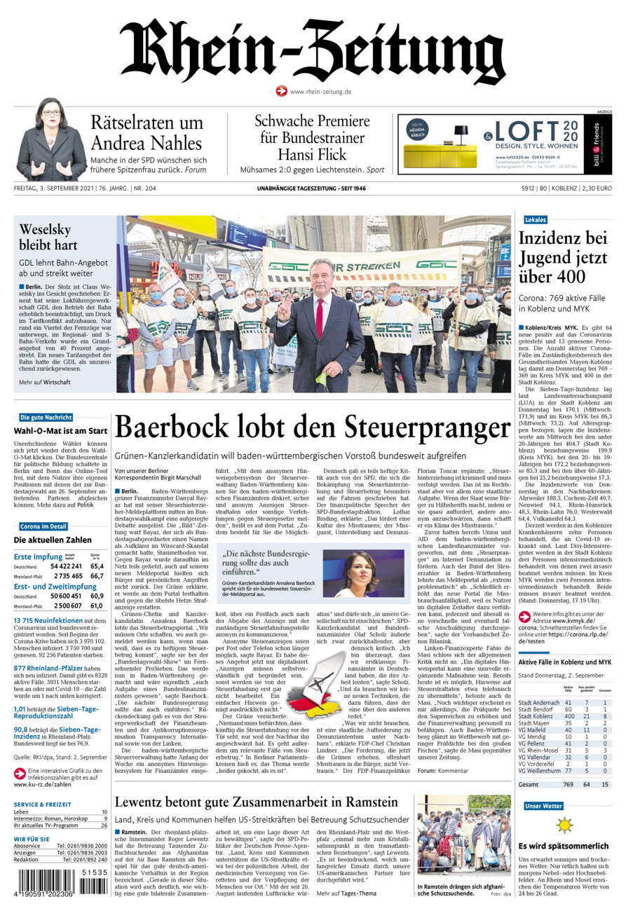 Rhein-Zeitung Koblenz & Region vom Freitag, 03.09.2021