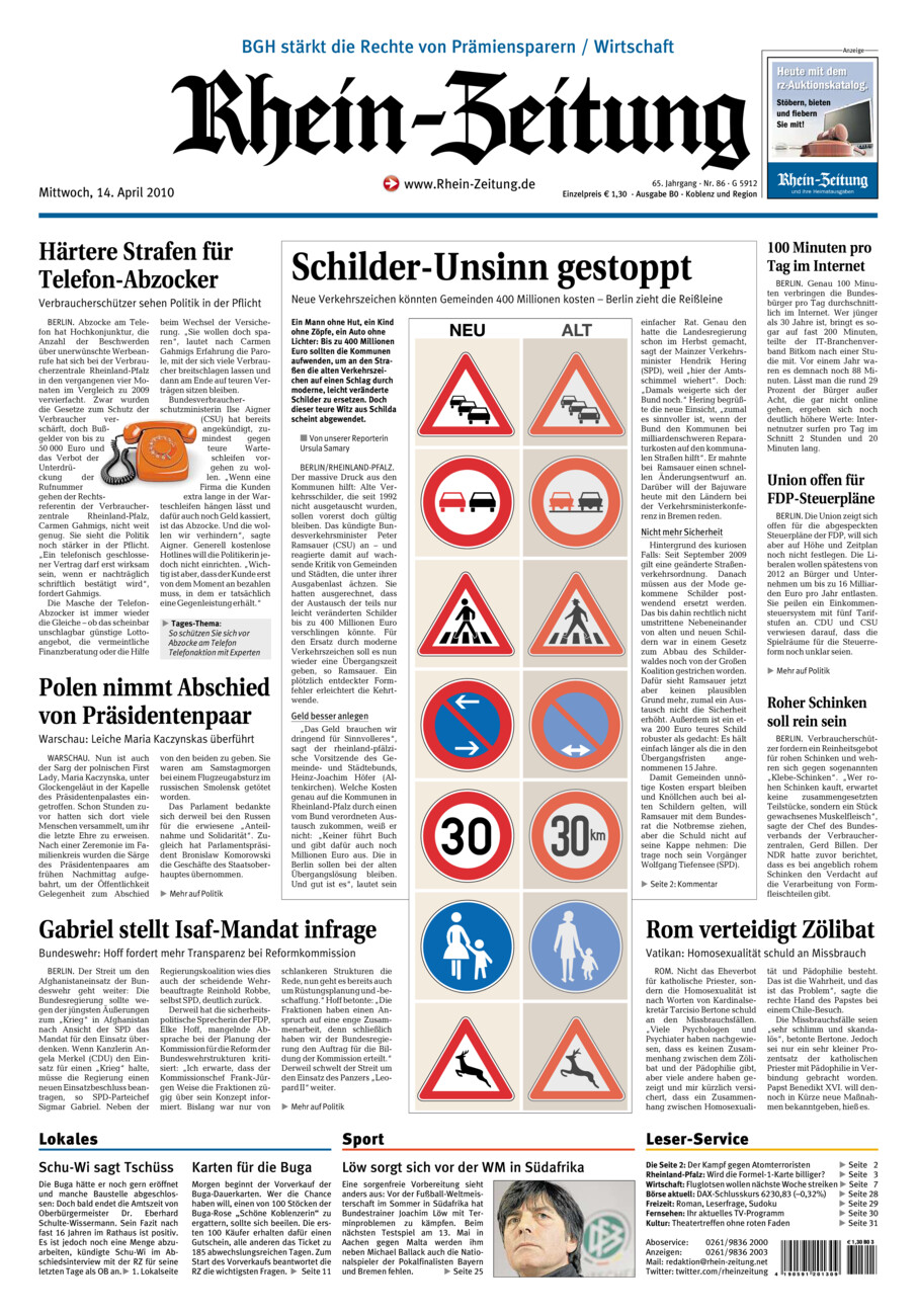 Rhein-Zeitung Koblenz & Region vom Mittwoch, 14.04.2010