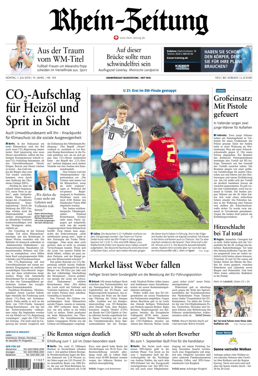 Rhein-Zeitung Koblenz & Region vom Montag, 01.07.2019