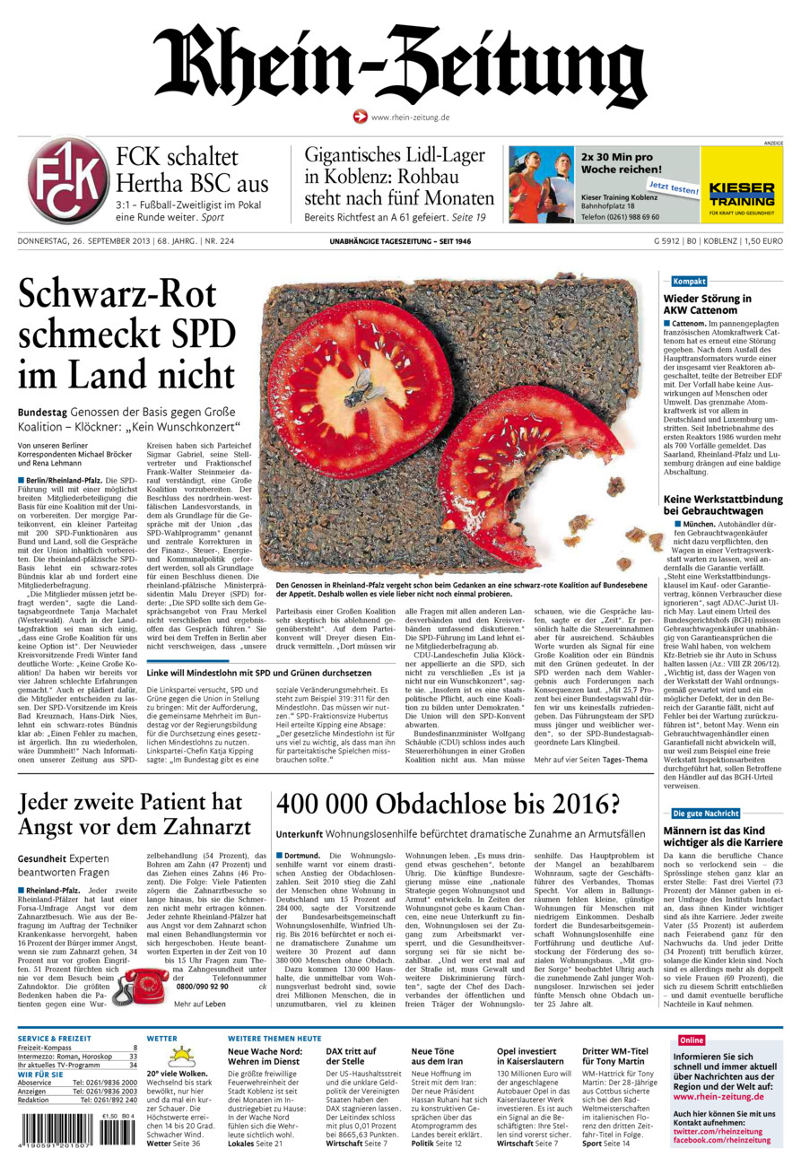 Rhein-Zeitung Koblenz & Region vom Donnerstag, 26.09.2013