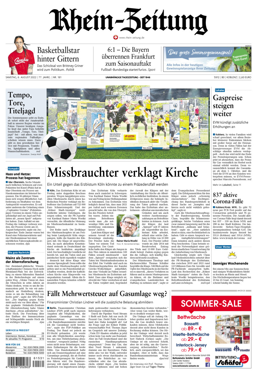 Rhein-Zeitung Koblenz & Region vom Samstag, 06.08.2022
