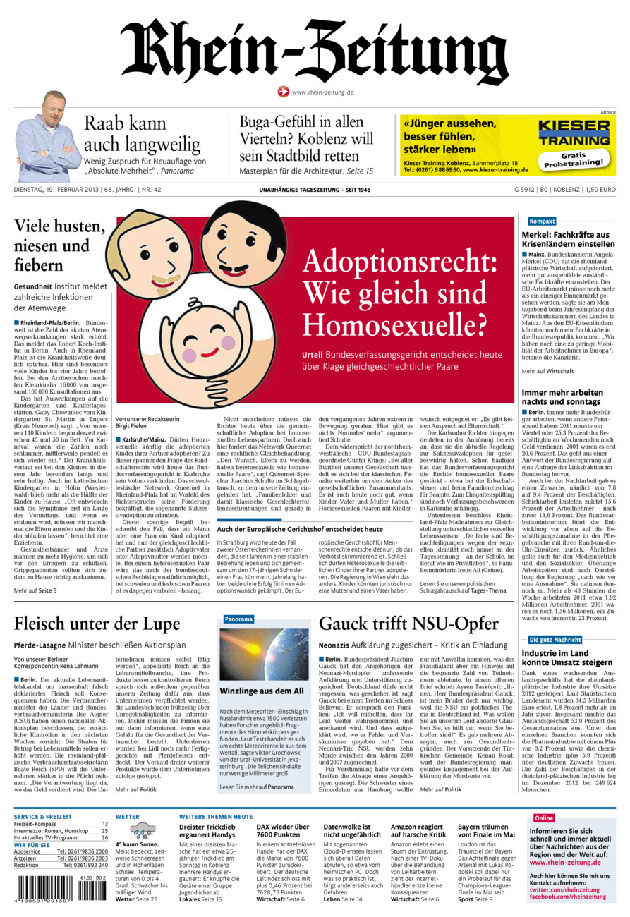 Rhein-Zeitung Koblenz & Region vom Dienstag, 19.02.2013