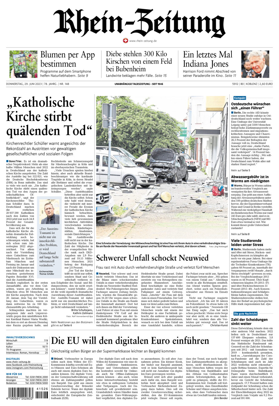 Rhein-Zeitung Koblenz & Region vom Donnerstag, 29.06.2023