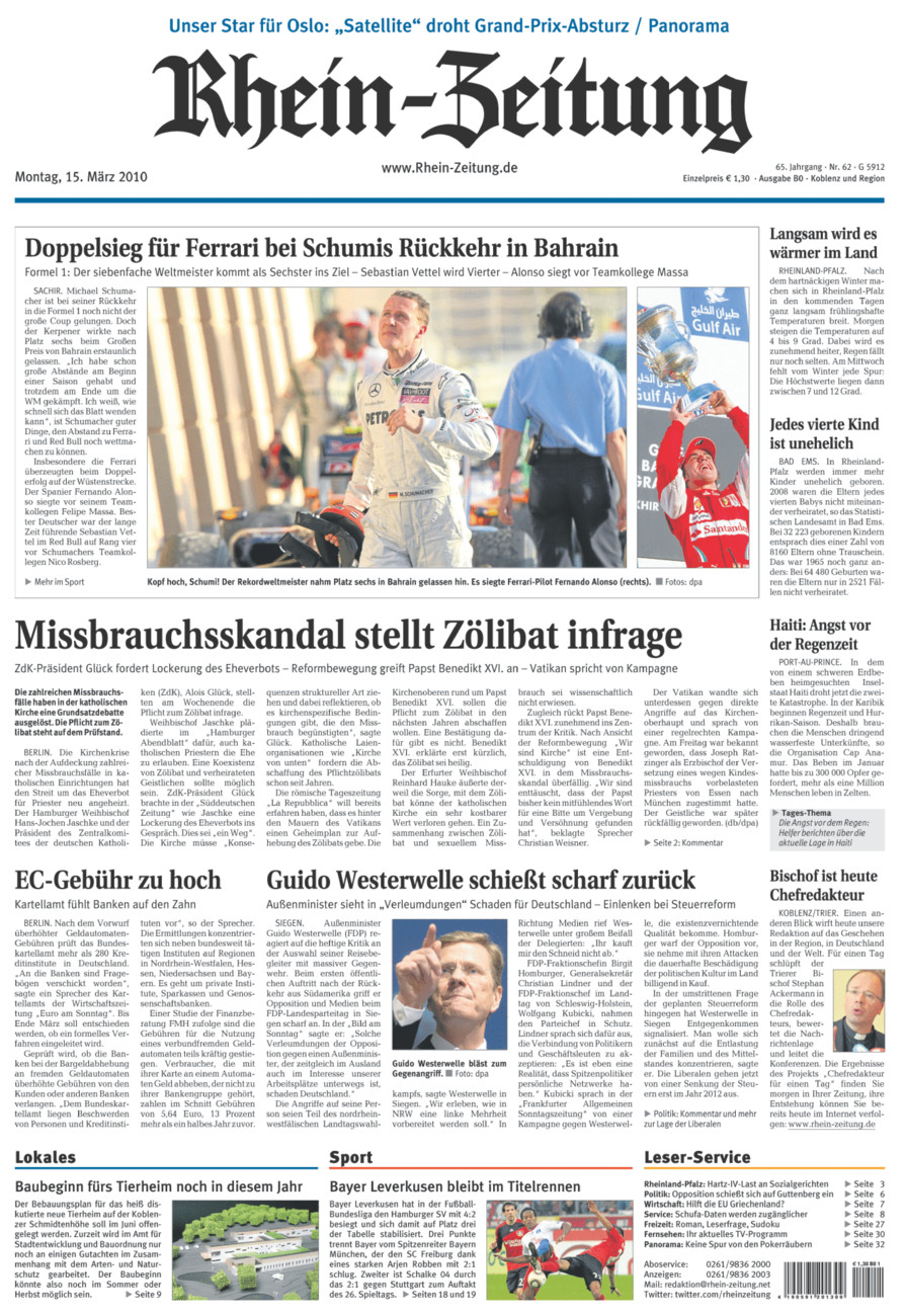 Rhein-Zeitung Koblenz & Region vom Montag, 15.03.2010