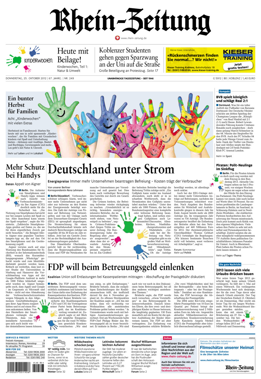 Rhein-Zeitung Koblenz & Region vom Donnerstag, 25.10.2012