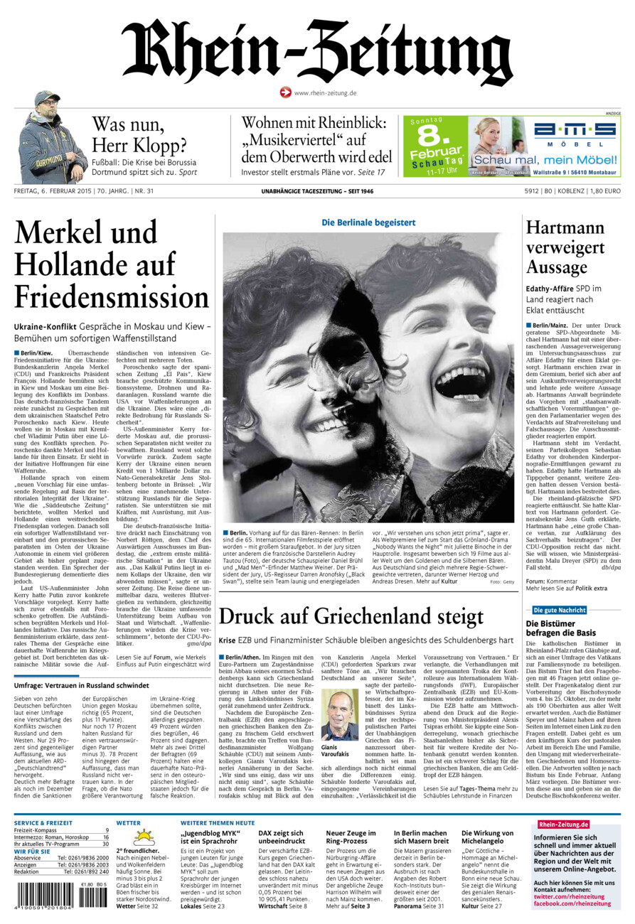 Rhein-Zeitung Koblenz & Region vom Freitag, 06.02.2015