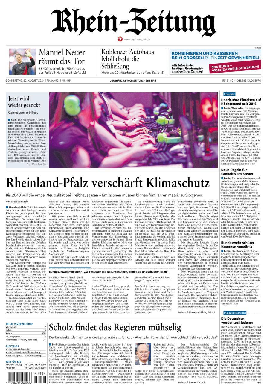 Rhein-Zeitung Koblenz & Region vom Donnerstag, 22.08.2024