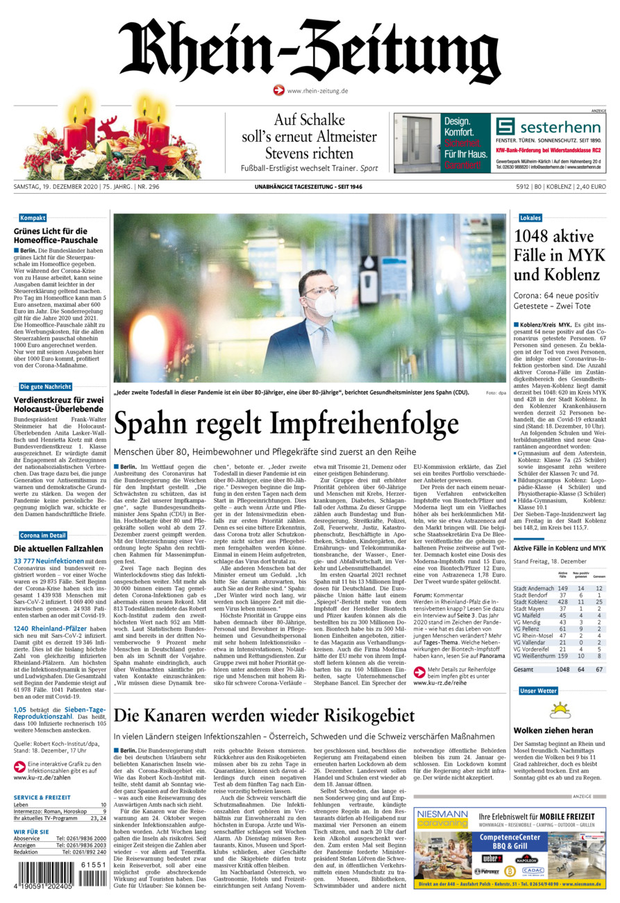 Rhein-Zeitung Koblenz & Region vom Samstag, 19.12.2020