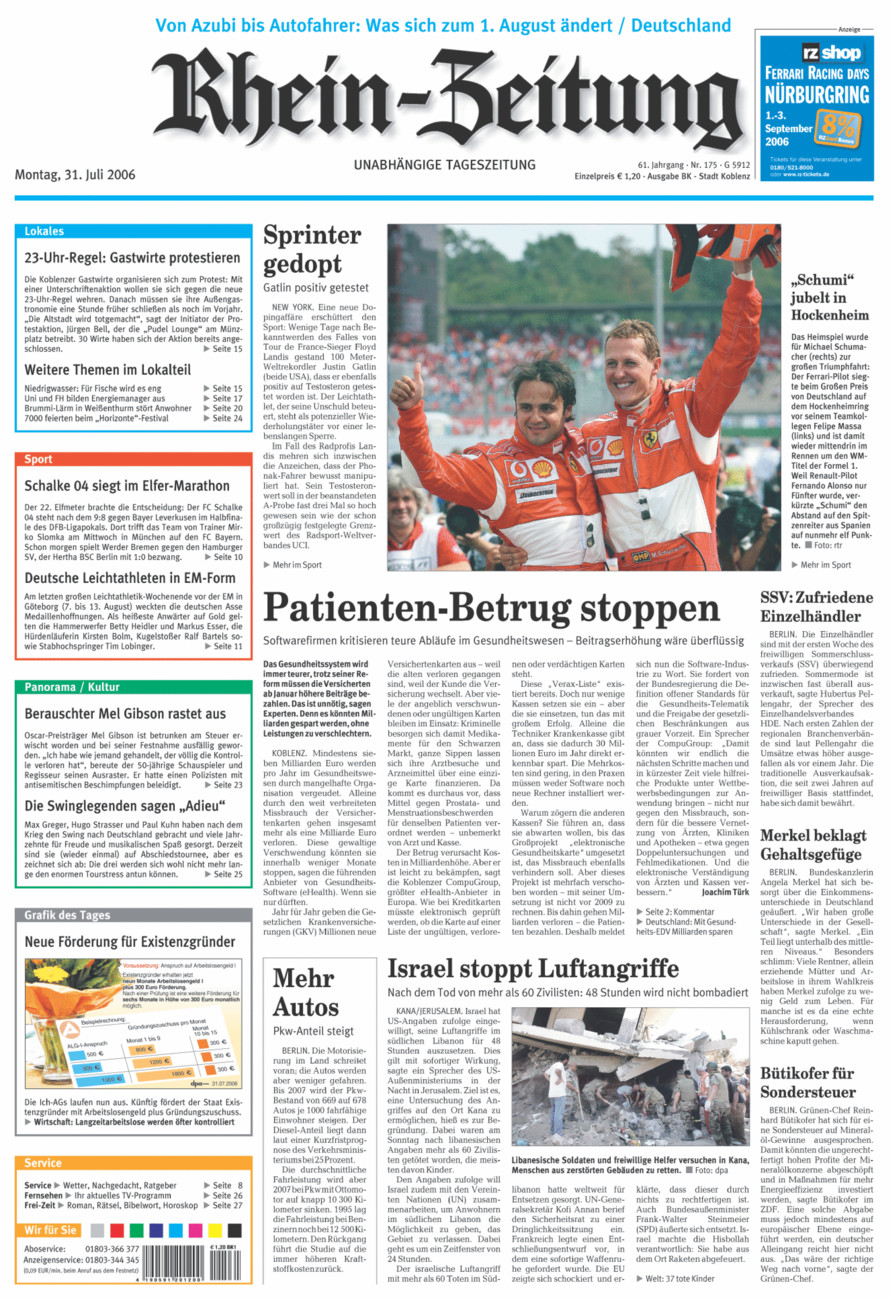 Rhein-Zeitung Koblenz & Region vom Montag, 31.07.2006