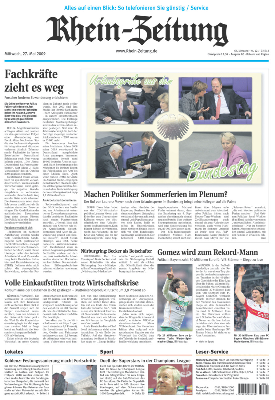 Rhein-Zeitung Koblenz & Region vom Mittwoch, 27.05.2009