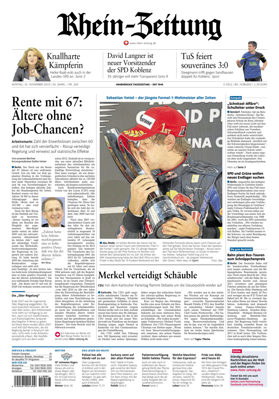 Rhein-Zeitung Koblenz & Region vom Montag, 15.11.2010