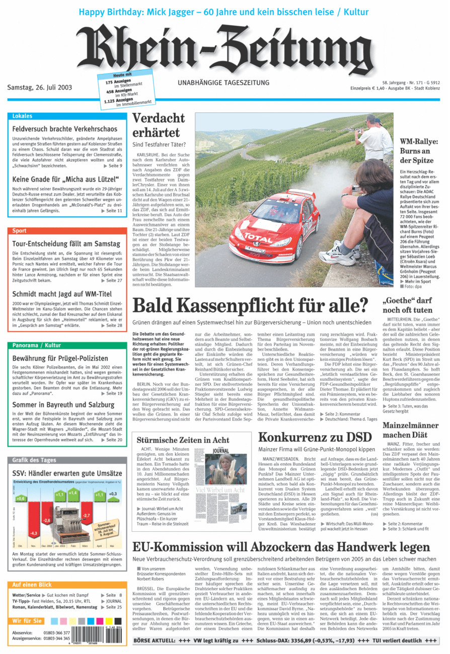 Rhein-Zeitung Koblenz & Region vom Samstag, 26.07.2003