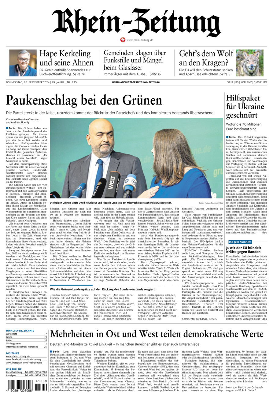 Rhein-Zeitung Koblenz & Region vom Donnerstag, 26.09.2024