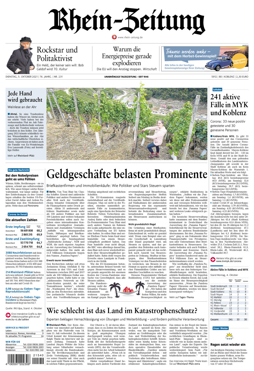 Rhein-Zeitung Koblenz & Region vom Dienstag, 05.10.2021