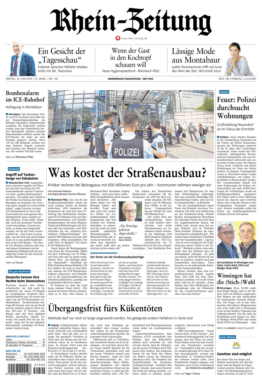 Rhein-Zeitung Koblenz & Region vom Freitag, 14.06.2019