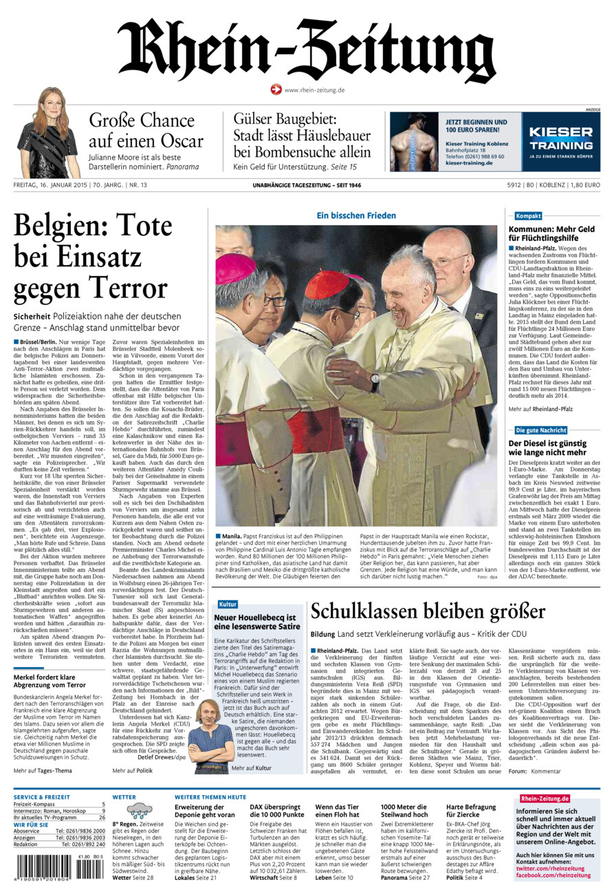 Rhein-Zeitung Koblenz & Region vom Freitag, 16.01.2015