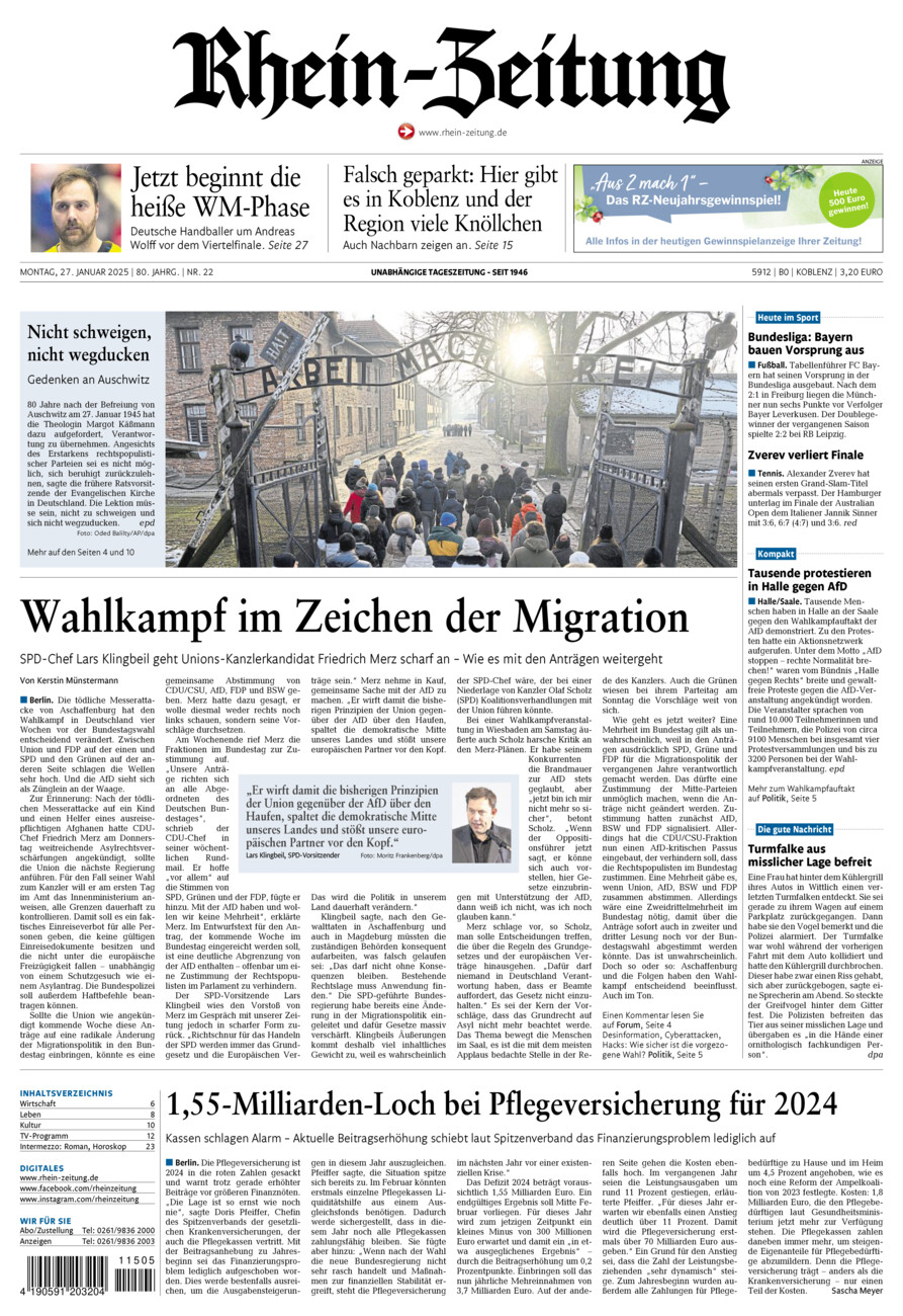 Rhein-Zeitung Koblenz & Region vom Montag, 27.01.2025